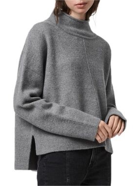 AllSaints Orsa Jumper Funnel Mockneck Turtleneck Grey Medium Wool M